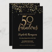 Schwarz-Gold-Typografie 50 und fabelhaft Einladung (Vorne/Hinten)