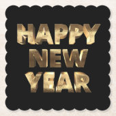 Schwarz-Gold-Typografie glücklich Neues Jahr Untersetzer (Vorderseite)