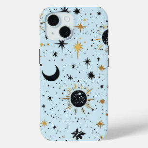 Schwarz, Gold und Blau Himmels-Sonne-Mond-Sterne Case-Mate iPhone Hülle