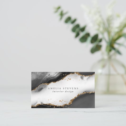 Schwarz, Gold und Grau-Nebel Agate Visitenkarte (Stehend Vorderseite)