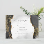 Schwarz, Gold und Gray Mist Agate Wedding RSVP Ein Einladung (Stehend Vorderseite)