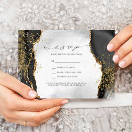 Schwarz, Gold und Gray Mist Agate Wedding RSVP Ein Einladung
