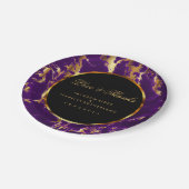 Schwarz, Gold und Lila Marmor Pappteller (Schrägansicht)