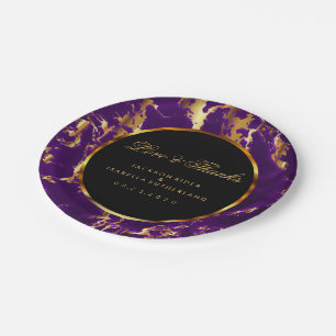 Schwarz, Gold und Lila Marmor Pappteller