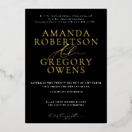 Schwarz & Gold und Skript Elegante Hochzeit Einlad Folieneinladung