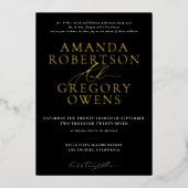 Schwarz & Gold und Skript Elegante Hochzeit Einlad Folieneinladung (Vorderseite)