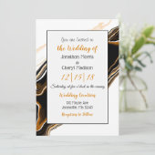 Schwarz, Gold und Weiß-Marmor-Fluid-Art Hochzeit Einladung (Stehend Vorderseite)