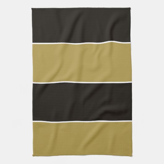Schwarz, Gold und Weiß Streifen Geschirrtuch (Vertikal)