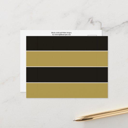 Schwarz, Gold und Weiß Streifen Postkarte (Vorderseite/Rückseite Beispiel)
