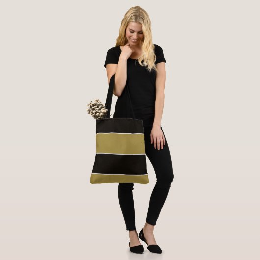 Schwarz, Gold und Weiß Streifen Tasche (Am Model)