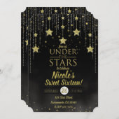 Schwarz & Gold unter den Sternen Starry Sweet 16 Einladung (Vorne/Hinten)