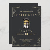 Schwarz & Gold Vampire & Ghost Halloween Einladung (Vorne/Hinten)