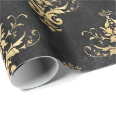 Schwarz-Gold-Vintag-Damaskus-Muster Geschenkpapier (Rolleneckpunkt)