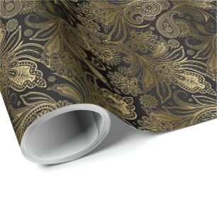 Schwarz/Gold Vintage Indien Ham Paisley Geschenkpapier