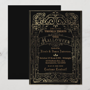 Schwarz & Gold Vintage Viktorianischer Dekor Hallo Einladung