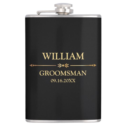 Schwarz-Gold-Vinyl ummantelt Flachmann (Vorderseite)