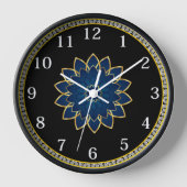 Schwarz-Gold-Wall-Uhr mit Blue Mandala Uhr (Vorderseite)