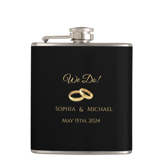Schwarz-Gold-We-Do-Vinyl-Wrapped Flask Flachmann (Vorderseite)