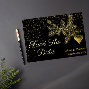 Schwarz-Gold-Weihnachten-Winter-Save the Date-Kart Folien Feiertagskarte