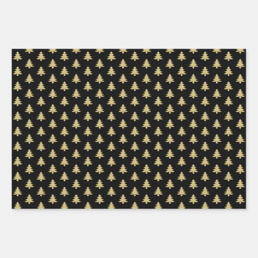 Schwarz/Gold-Weihnachtsbaum Ikonisches Muster Geschenkpapier Set (Vorderseite 3)