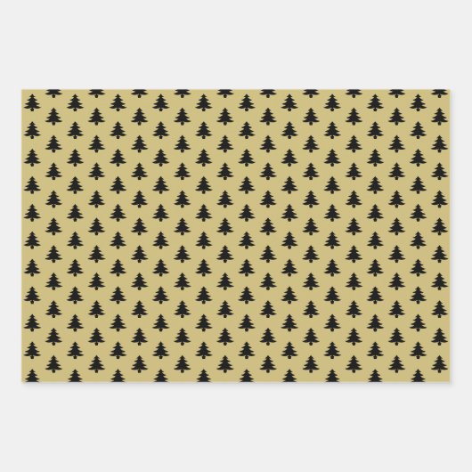 Schwarz/Gold-Weihnachtsbaum Ikonisches Muster Geschenkpapier Set (Vorderseite)