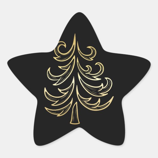Schwarz-Gold Weihnachtsbaum-Weihnachtsaufkleber Stern-Aufkleber (Vorderseite)