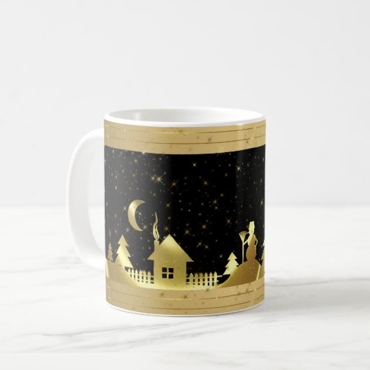 Schwarz-Gold-Weihnachtsdorf Kaffeetasse (Vorderseite Links)
