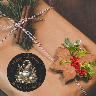 Schwarz-Gold-Weihnachtsgenom Runder Aufkleber