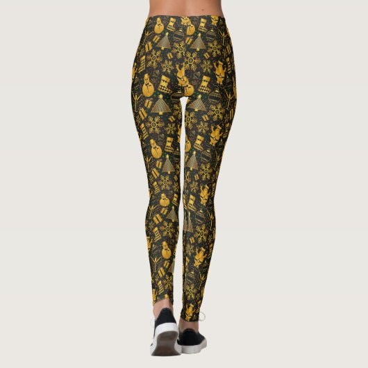 Schwarz-Gold-Weihnachtsmuster Leggings (Rückseite)