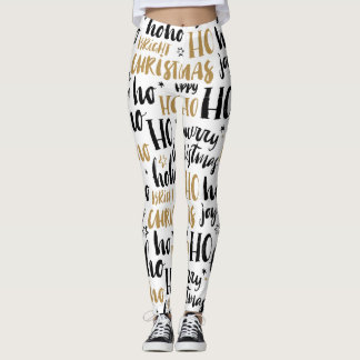 Schwarz & Gold Weihnachtswortkunst Niedliche Ästhe Leggings
