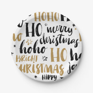 Schwarz & Gold Weihnachtswortkunst Niedliche Ästhe Pappteller