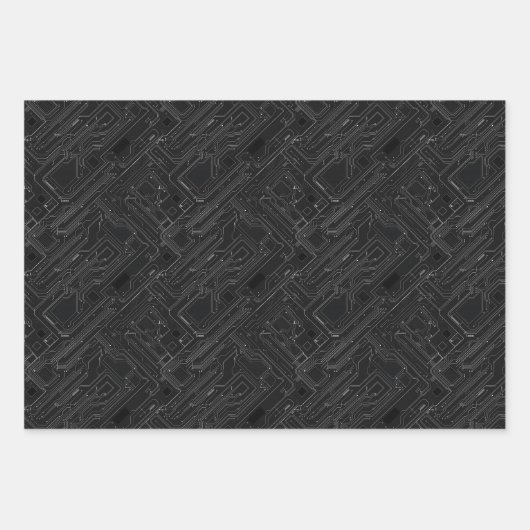 Schwarz-Gold-Weiß-Muster des Computermusters auf d Geschenkpapier Set (Vorderseite)