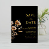 Schwarz-Gold-Wildblume Hochzeit speichern Sie das  Folieneinladung (Stehend vorne)
