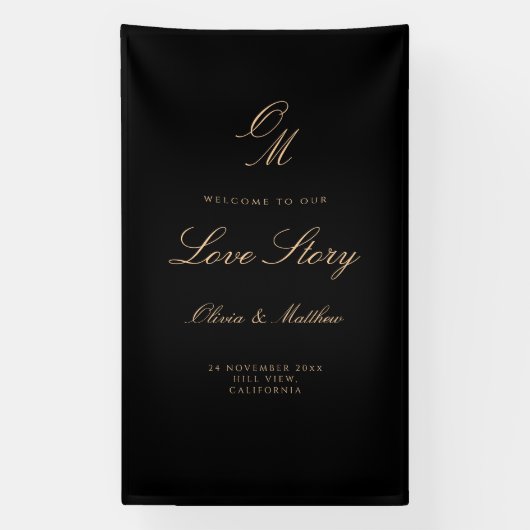 Schwarz & Gold Willkommens Hochzeit  Banner (Vertikal)