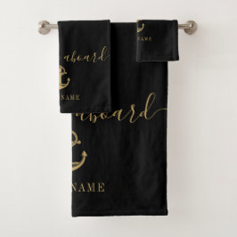 Schwarz-Gold-Willkommenszeichen an Bord des Ankerb Badhandtuch Set