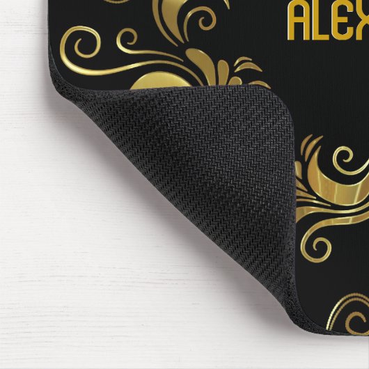 Schwarz-Gold-Wirbel - kundenspezifisches Monogramm Mousepad (Ecke)