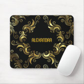 Schwarz-Gold-Wirbel - kundenspezifisches Monogramm Mousepad (Mit Mouse)