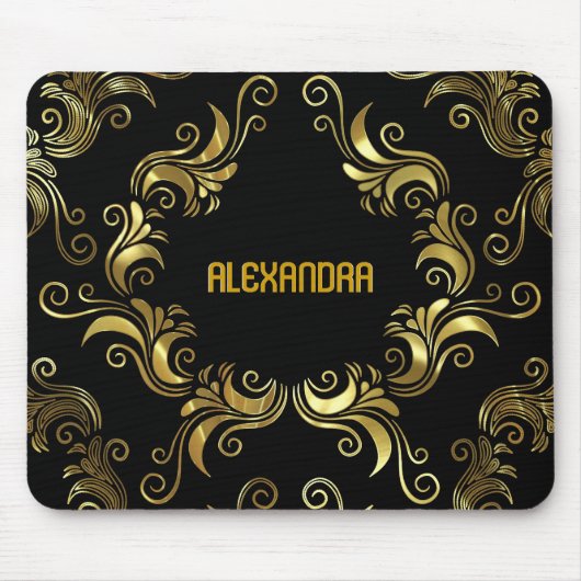 Schwarz-Gold-Wirbel - kundenspezifisches Monogramm Mousepad (Vorne)