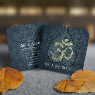 Schwarz & Gold Yoga-Instructor Bodhi Leaf OM-Symbo Quadratische Visitenkarte
