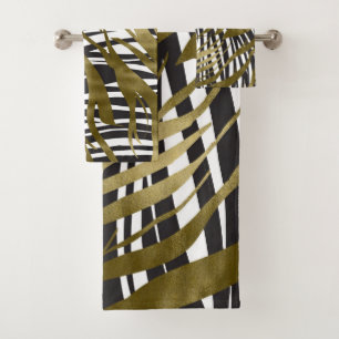 Schwarz-Gold-Zebra-Print-Safari-Chic-Glamour Badhandtuch Set