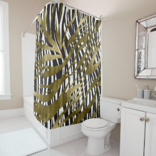 Schwarz-Gold-Zebra-Print Safari-Chic-Glamour Duschvorhang