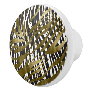 Schwarz & Gold Zebramuster Safari Chic Glamour Keramikknauf