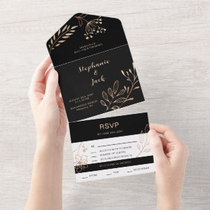 Schwarz & Goldblatt - Hochzeit  All In One Einladung