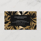 Schwarz-Golden Brush Bloral Visitenkarte (Rückseite)