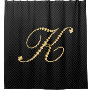 Schwarz/Golden Diamonds Letter K Monogram Duschvorhang
