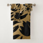 Schwarz-Golden Floral Brush Badhandtuch Set (Insitu)