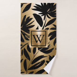 Schwarz-Golden Floral Brush Badhandtuch Set