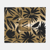 Schwarz-Golden Floral Brush Fleecedecke (Vorderseite (Horizontal))