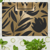 Schwarz-Golden Floral Brush Geschirrtuch (Gefaltet)