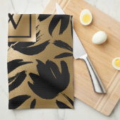 Schwarz-Golden Floral Brush Geschirrtuch (Viertel Falte)